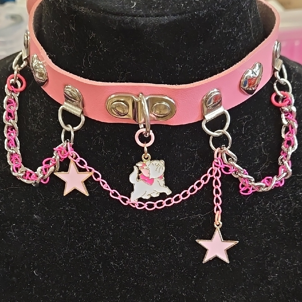 Pink Star Charm Choker Necklace